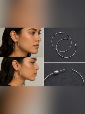 Elegant Silver Hoop Earrings 3”